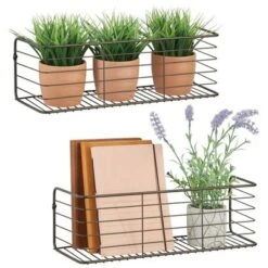 MDesign Wide Metal Wall Mount Storage Organizer Display Shelf - 2 Pack, Black -Home Decoration GUEST 3fa9ac8b 42cd 4480 9421 ae37f4144900