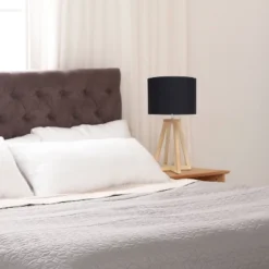 Wood Interlocked Triangular Table Lamp With Fabric Shade Natural - Simple Designs -Home Decoration GUEST 41a9ed2d 76a3 4ae5 a3e4 e3663cf514b8