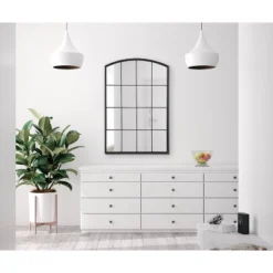 24" X 36" Forsyth Windowpane Arch Mirror Black - Kate & Laurel All Things Decor -Home Decoration GUEST 41b875d1 e621 4a7e 984c b4d1c3e6758e