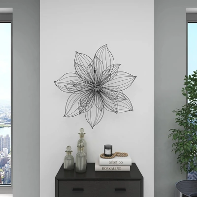 Modern Metal Floral 3D Wire Wall Decor With Crystal Embellishments Black - Olivia & May 12 Modern Metal Floral 3D Wire Wall Decor With Crystal Embellishments Black - Olivia & May - Image 10