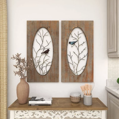 Set Of 2 Wood Bird Wall Decors With Tree Branches Brown - Olivia & May 14 Set Of 2 Wood Bird Wall Decors With Tree Branches Brown - Olivia & May - Image 12