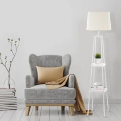 58" Etagere Floor Lamp With Shelves With Linen Shade White - Cresswell Lighting -Home Decoration GUEST 4326e0bd 5524 42fb aea1 26abe5ff1fe3