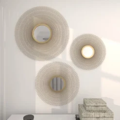 Metal Sunburst Round Wall Decor With Mirror Accent Set Of 3 Gold - Olivia & May -Home Decoration GUEST 43b6e7d3 2c2f 4eb0 8029 359c298a77dc