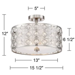 Possini Euro Design Saira Modern Ceiling Light Semi Flush Mount Fixture 16" Wide Brushed Nickel Crystal Organza Drum Shade For Bedroom Kitchen Hallway -Home Decoration GUEST 440538f1 6641 4d44 bdfe 4ba1a8de434b