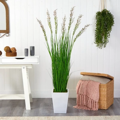Nearly Natural 64-in Wheat Grass Artificial Plant In White Metal Planter 4 Nearly Natural 64-in Wheat Grass Artificial Plant In White Metal Planter - Image 2