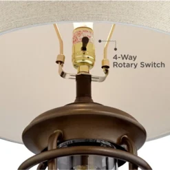 Franklin Iron Works Andreas Industrial Table Lamp 26" High Brown Metal With Nightlight LED And USB Charging Port Oatmeal Shade For Living Room Desk -Home Decoration GUEST 48784dc5 bb0b 4357 a102 7b377aac726c