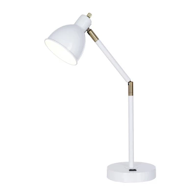 23" Mid-Century Adjustable Metal Desk Lamp With Power Outlet White - Cresswell Lighting 6 23" Mid-Century Adjustable Metal Desk Lamp With Power Outlet White - Cresswell Lighting - Image 4