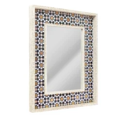 13" X 19" Geometric Tiled Print Distressed Raised Lip Double Framed Accent Mirror White - Head West