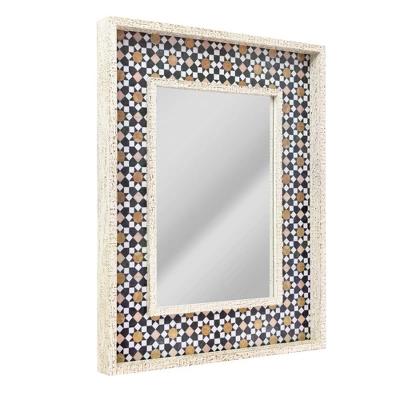 13" X 19" Geometric Tiled Print Distressed Raised Lip Double Framed Accent Mirror White - Head West 3 13" X 19" Geometric Tiled Print Distressed Raised Lip Double Framed Accent Mirror White - Head West