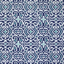 New Damask 2pc Outdoor/Indoor Throw Pillows Marine Blue - Pillow Perfect