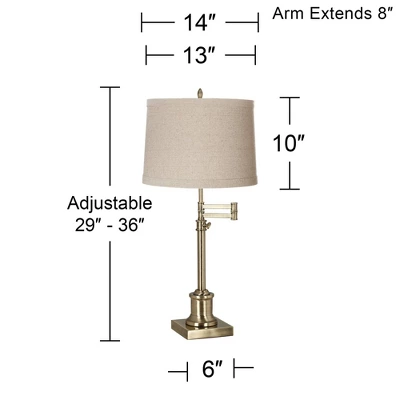 360 Lighting Swing Arm Desk Table Lamp 36" Tall Antique Brass Natural Linen Drum Shade For Living Room Bedroom Nightstand Office Family 4 360 Lighting Swing Arm Desk Table Lamp 36" Tall Antique Brass Natural Linen Drum Shade For Living Room Bedroom Nightstand Office Family - Image 2