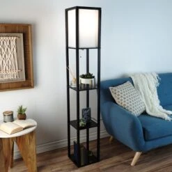 Hastings Home Floor Lamp – Etagere Style Standing Light With 3 Tiers Of Storage Shelving, Black -Home Decoration GUEST 51768fea 4c3b 41e5 adda 49d932b7a0b8