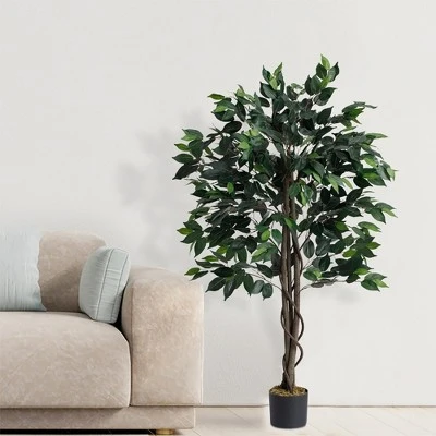 Forever Leaf 48" Artificial Ficus Silk Tree In Black Pot, Indoor Artificial Plant For Home Decor 4 Forever Leaf 48" Artificial Ficus Silk Tree In Black Pot, Indoor Artificial Plant For Home Decor - Image 2