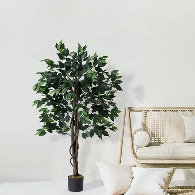 Forever Leaf 48" Artificial Ficus Silk Tree In Black Pot, Indoor Artificial Plant For Home Decor 6 Forever Leaf 48" Artificial Ficus Silk Tree In Black Pot, Indoor Artificial Plant For Home Decor - Image 4
