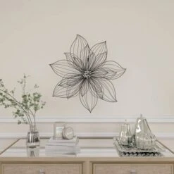 Modern Metal Floral 3D Wire Wall Decor With Crystal Embellishments Black - Olivia & May 24 Modern Metal Floral 3D Wire Wall Decor With Crystal Embellishments Black - Olivia & May -Home Decoration GUEST 548f0916 8c61 47b4 adec a230fce9e5be