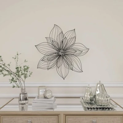 Modern Metal Floral 3D Wire Wall Decor With Crystal Embellishments Black - Olivia & May 13 Modern Metal Floral 3D Wire Wall Decor With Crystal Embellishments Black - Olivia & May - Image 11