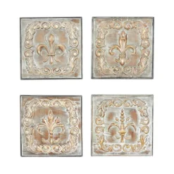 Metal Fleur De Lis Embossed Wall Decor Set Of 4 Brass - Olivia & May -Home Decoration GUEST 549e06a1 36ed 416d 85ff b312a236404b