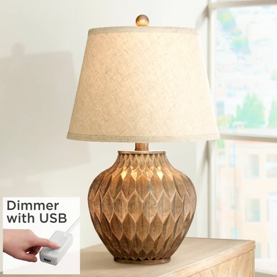 360 Lighting Accent Urn Table Lamp With USB Charging Port 22" High Warm Bronze Drum Shade For Living Room Desk Bedroom House 3 360 Lighting Accent Urn Table Lamp With USB Charging Port 22" High Warm Bronze Drum Shade For Living Room Desk Bedroom House