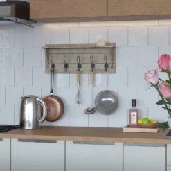 Merrick Lane Pine Wood 24 Inch Wall Mount Storage Rack With 5 Hanging Hooks And Upper Display Shelf 20 Merrick Lane Pine Wood 24 Inch Wall Mount Storage Rack With 5 Hanging Hooks And Upper Display Shelf -Home Decoration GUEST 54e12820 a822 403f b044 ccf1c2a10348