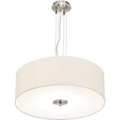 Possini Euro Design Brushed Nickel Pendant Chandelier 24" Wide Modern White Canvas Drum Shade 4-Light Fixture For Dining Room House Kitchen Island -Home Decoration GUEST 58b8fff1 de4f 48cf ac2f 0609dc6cdd96