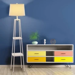 58" Etagere Floor Lamp With Shelves With Linen Shade White - Cresswell Lighting -Home Decoration GUEST 5c09d5b5 8add 4c18 a692 67ad7fe93bf1