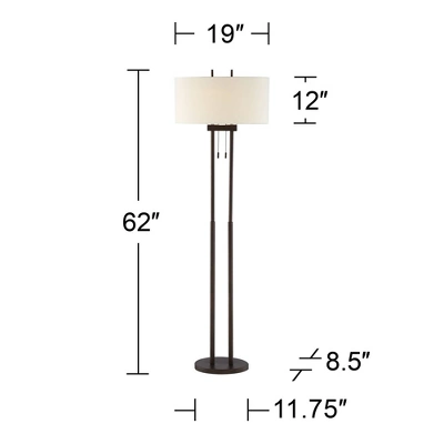 Franklin Iron Works Roscoe Modern Floor Lamp Standing 62" Tall Oil Rubbed Bronze Twin Pole White Drum Shade For Living Room Bedroom Office House Home 9 Franklin Iron Works Roscoe Modern Floor Lamp Standing 62" Tall Oil Rubbed Bronze Twin Pole White Drum Shade For Living Room Bedroom Office House Home - Image 7