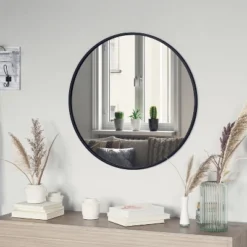 Emma And Oliver Wall Mounted Mirror With Iron Frame, Silver Backing And Shatterproof Glass For Entryways, Bathrooms And More