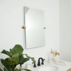 Hamilton Hills 20" X 30" Rectangular Frameless Pivot Mirrors With Brushed Gold Rounded Wall Brackets
