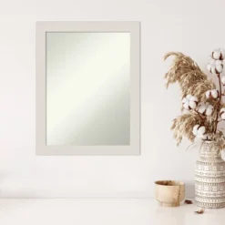 22" X 28" Non-Beveled Rustic Plank White Narrow Wall Mirror - Amanti Art -Home Decoration GUEST 601a86c5 d28e 422e b3da 9e2745402f1a