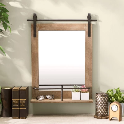 Wall Mount Barn Mirror With Wood Shelf And Iron Hardware - Danya B. 3 Wall Mount Barn Mirror With Wood Shelf And Iron Hardware - Danya B.