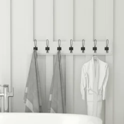 Flash Furniture Daly Wall Mounted 34 Inch Solid White Pine Wood Storage Rack With 7 Hooks For Entryway, Kitchen, Bathroom -Home Decoration GUEST 6153fc8e 452d 480f b56e d02da1d6a1ce