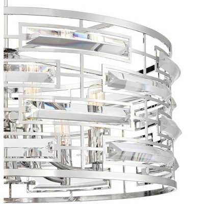 Possini Euro Design Smart Polished Nickel Chandelier 20" Wide Modern Drum Clear Crystal 6-Light Fixture For Dining Room House Foyer Kitchen Island 4 Possini Euro Design Smart Polished Nickel Chandelier 20" Wide Modern Drum Clear Crystal 6-Light Fixture For Dining Room House Foyer Kitchen Island - Image 2