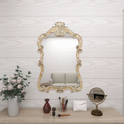 Wood Carved Acanthus Wall Mirror With Arched Top And Distressing Cream - Olivia & May 9 Wood Carved Acanthus Wall Mirror With Arched Top And Distressing Cream - Olivia & May - Image 7