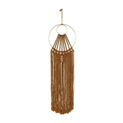 38" X 10" Fabric Macrame Intricately Weaved Wall Decor With Beaded Fringe Tassels Brown - Olivia & May 6 38" X 10" Fabric Macrame Intricately Weaved Wall Decor With Beaded Fringe Tassels Brown - Olivia & May - Image 4