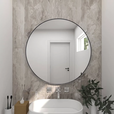 Contemporary Wood Round Wall Mirror - Olivia & May 11 Contemporary Wood Round Wall Mirror - Olivia & May - Image 9