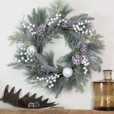 Northlight Frosted Mixed Pine And Pine Cone Artificial Christmas Wreath, 24-inch, Unlit 5 Northlight Frosted Mixed Pine And Pine Cone Artificial Christmas Wreath, 24-inch, Unlit - Image 3