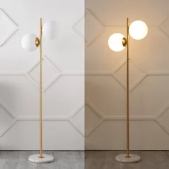 60.5" 2-Light Oscar Modern Parisian Candlestick Iron Floor Lamp (Includes LED Light Bulb) Brass Gold/White - JONATHAN Y -Home Decoration GUEST 6a5058f1 fc98 44b8 b3a2 5157e7906dda