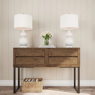 Set Of 2 Ceramic Double Gourd Table Lamps White (Includes LED Light Bulb) - Trademark Global 3 Set Of 2 Ceramic Double Gourd Table Lamps White (Includes LED Light Bulb) - Trademark Global