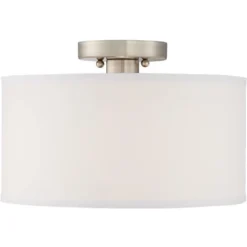 360 Lighting Adams Modern Ceiling Light Semi Flush Mount Fixtures 14" Wide Set Of 2 Brushed Nickel White Fabric Drum For Bedroom Kitchen Living Room -Home Decoration GUEST 6ebfa7dd 580c 45a6 a7a0 349bdd1cc33c