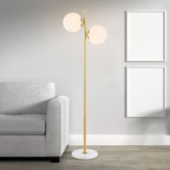 60.5" 2-Light Oscar Modern Parisian Candlestick Iron Floor Lamp (Includes LED Light Bulb) Brass Gold/White - JONATHAN Y -Home Decoration GUEST 71415851 e379 4784 b98b 392f241f3262