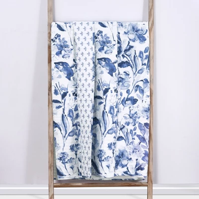Linnea Blue Floral Quilted Throw - Levtex Home 3 Linnea Blue Floral Quilted Throw - Levtex Home