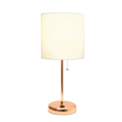 19.5" Bedside USB Port Feature Metal Table Desk Lamp Rose Gold With White Fabric Shade - Creekwood Home