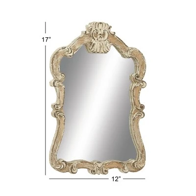 Wood Carved Acanthus Wall Mirror With Arched Top And Distressing Cream - Olivia & May 4 Wood Carved Acanthus Wall Mirror With Arched Top And Distressing Cream - Olivia & May - Image 2