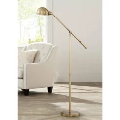 360 Lighting Dawson Traditional Pharmacy Floor Lamp 55" Tall Brass Metal Adjustable Boom Arm Dome Head For Living Room Reading Bedroom Office
