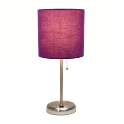 19.5" Bedside USB Port Feature Metal Table Desk Lamp Brushed Steel With Purple Fabric Shade - Creekwood Home -Home Decoration GUEST 77410bc4 3a1e 4723 bb8f fc28f06fa64c