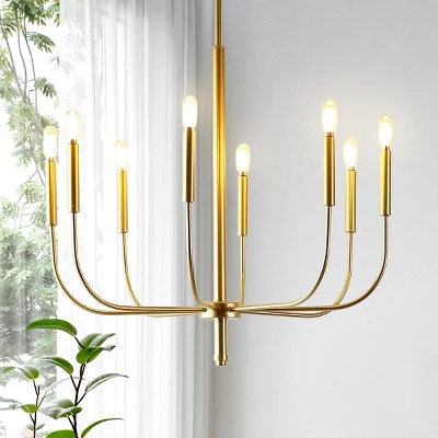 27.25" 8-Light Amoros Modern Mid-Century Iron LED Chandelier Gold Painting - JONATHAN Y 5 27.25" 8-Light Amoros Modern Mid-Century Iron LED Chandelier Gold Painting - JONATHAN Y - Image 3