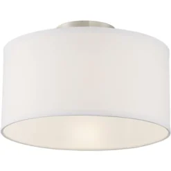 360 Lighting Adams Modern Ceiling Light Semi Flush Mount Fixtures 14" Wide Set Of 2 Brushed Nickel White Fabric Drum For Bedroom Kitchen Living Room -Home Decoration GUEST 78005bf2 6da1 4f78 8f5f 5faea685cdee