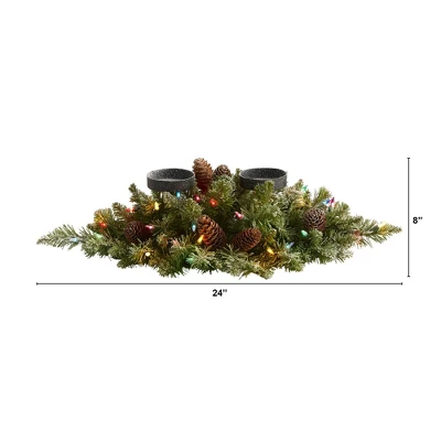Nearly Natural 24-in Flocked Artificial Christmas Double Candelabrum With 35 Multicolored Lights And Pine Cones 3 Nearly Natural 24-in Flocked Artificial Christmas Double Candelabrum With 35 Multicolored Lights And Pine Cones
