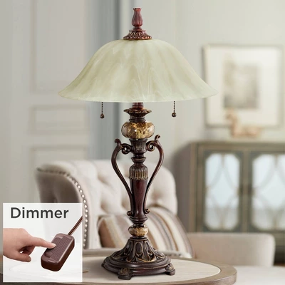 Kathy Ireland Amor Traditional Table Lamp 26" High Bronze Alabaster With Table Top Dimmer Champagne Glass Shade For Bedroom Living Room Bedside Office 3 Kathy Ireland Amor Traditional Table Lamp 26" High Bronze Alabaster With Table Top Dimmer Champagne Glass Shade For Bedroom Living Room Bedside Office