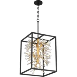 Possini Euro Design Carrine Black Gold Pendant Chandelier 15 1/4" Wide Modern Clear Crystal 4-Light Fixture For Dining Room House Foyer Kitchen Island -Home Decoration GUEST 7a793c5e 6f0a 4ce8 8858 e6f4b4f4816d